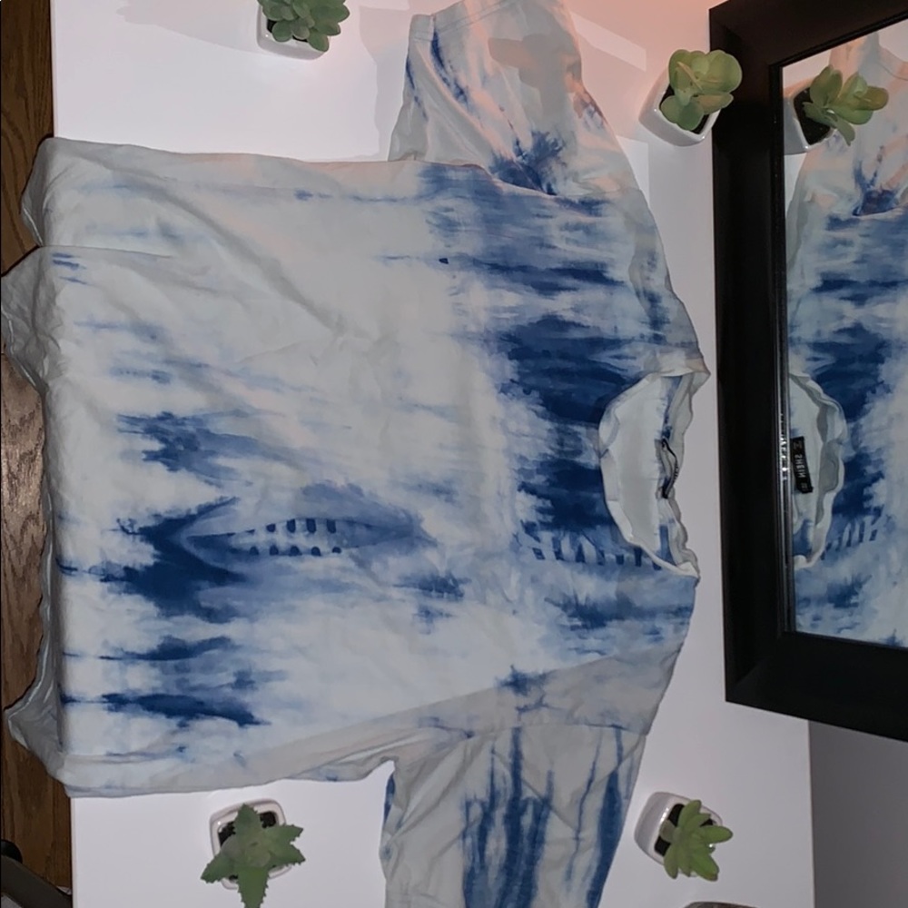 blue and white tie dye shirt